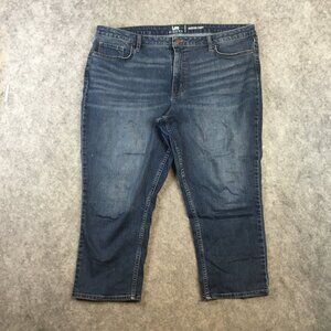 Lee Riders Jeans 20 Mid Rise Capri Cropped Dark Wash Distressed Stretch Womens